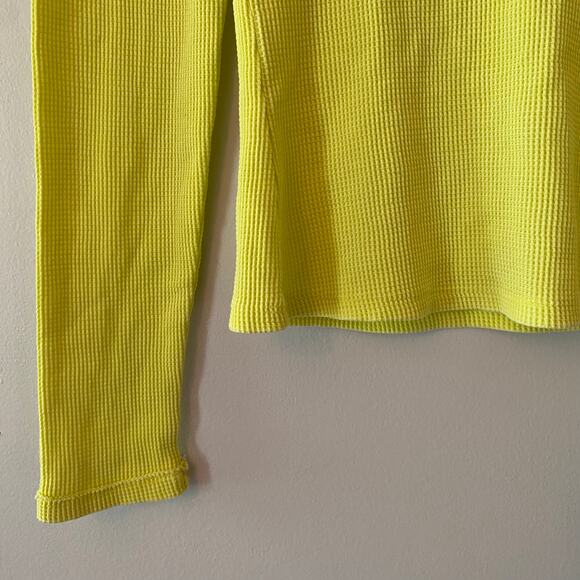 Pilcro Anthropologie Women's size Small Chartreuse Waffle Knit Long Sleeve Top - Picture 4 of 8